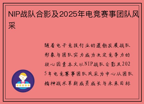 NIP战队合影及2025年电竞赛事团队风采